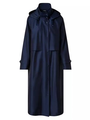 Пальто с капюшоном из шелковой тафты Akris, темно-синий
