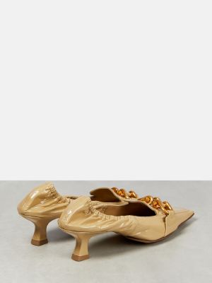 Кожени полуотворени обувки от лакирана кожа Bottega Veneta бежово