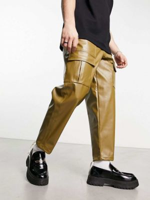 Светлые брюки-карго цвета из искусственной кожи Sister Jane хаки