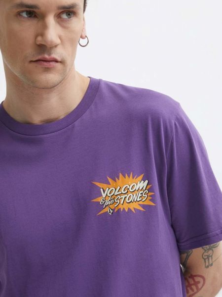 Koszulka bawełniana z nadrukiem Volcom fioletowa