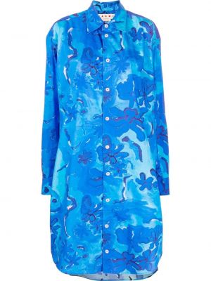 Obleka s cvetličnim vzorcem Marni modra