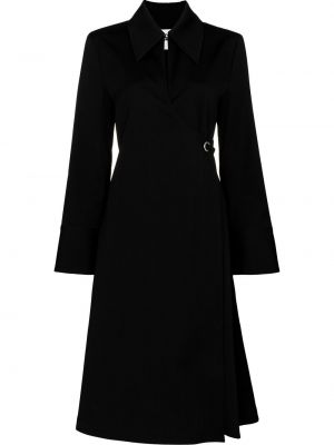 Vunena midi haljina sa dugačkim rukavima Jil Sander crna