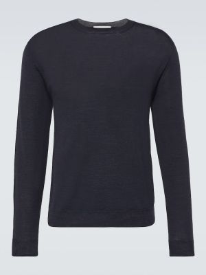 Кашмирен копринен вълнен пуловер Lardini синьо