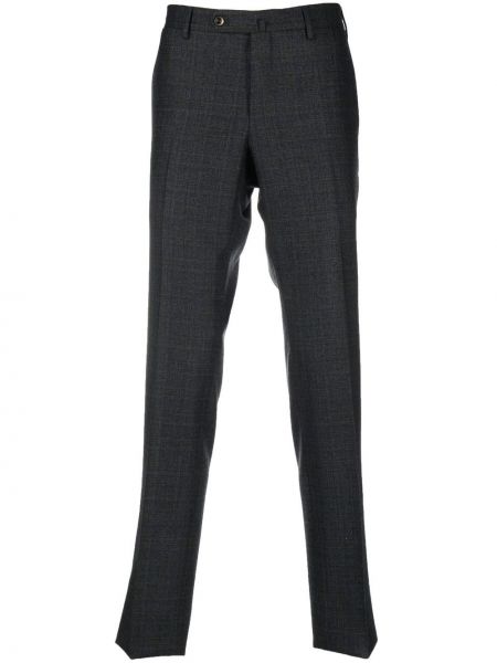 Kostkované slim fit rovné kalhoty Pt Torino šedé