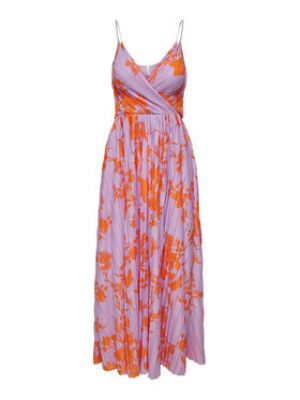 Fioletowa sukienka w kwiatki plisowana Only