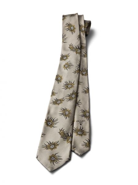 Gėlėtas šilkinis kaklaraištis Prada žalia