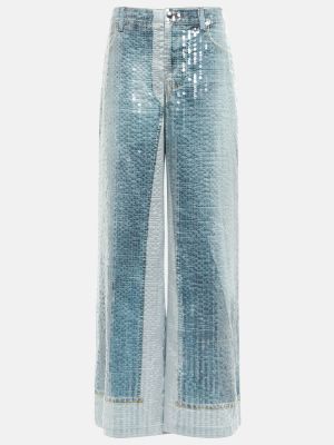 Pantalon à paillettes taille haute Jean Paul Gaultier bleu