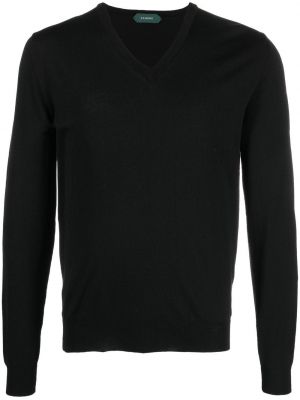 Пуловер с v-образно деколте Zanone черно
