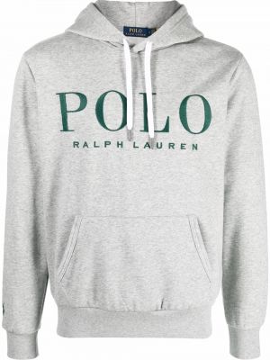 Bluza z kapturem bawełniana z nadrukiem Polo Ralph Lauren szara