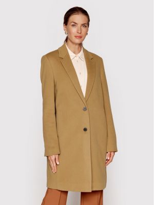 Μάλλινο παλτό Calvin Klein καφέ