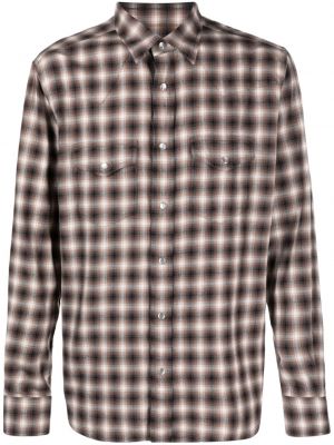 Flanelová kockovaná košeľa Tom Ford hnedá