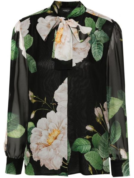 Raštuota gėlėta šilkinė marškiniai Giambattista Valli juoda