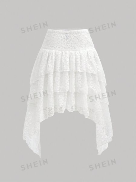Кружевная асимметричная юбка с рюшами Shein белая