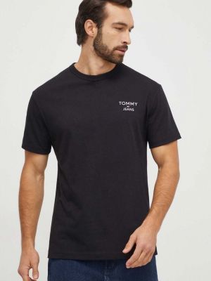 Bavlněné tričko s aplikacemi Tommy Jeans černé