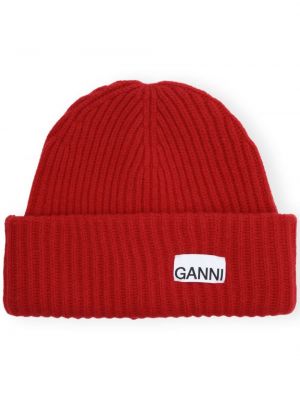 Вълнена шапка Ganni червено