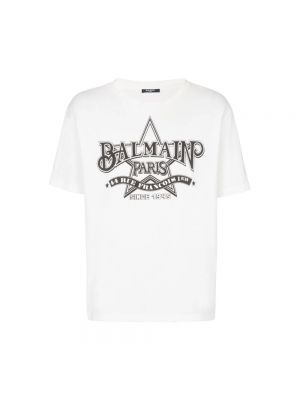 Koszulka bawełniana z nadrukiem Balmain biała