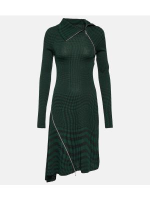 Kockované vlnené midi šaty Burberry zelená