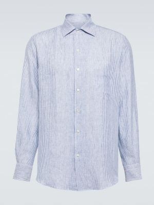 Pruhovaná ľanová košeľa Loro Piana modrá
