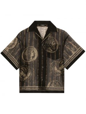 Průsvitná hedvábná košile s potiskem Dolce & Gabbana černá