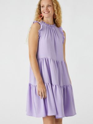 Satenska obleka brez rokavov z volani Koton vijolična