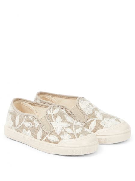 Skli på brodert slip-on sneakers for jenter Pepe beige