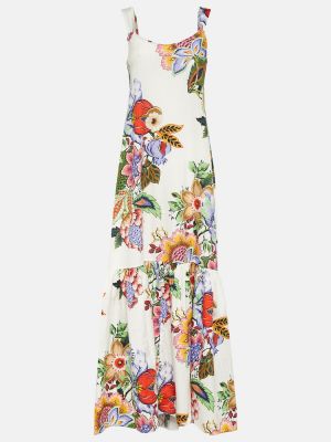 Pamučna svilena maksi haljina s cvjetnim printom Etro bijela