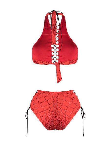 Bikini de cuero con estampado de estampado de serpiente Noire Swimwear rojo