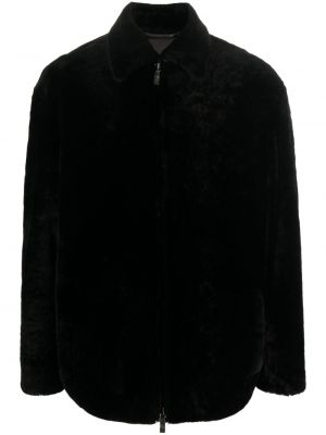 Velurová košeľa Giorgio Armani čierna