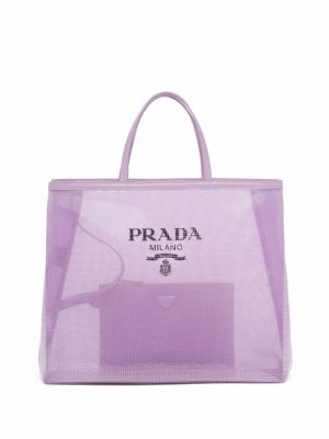 Τσάντα shopper με σχέδιο από διχτυωτό Prada μωβ