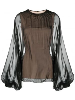 Прозрачна копринена блуза от шифон Valentino Garavani черно