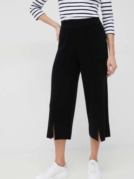 Dkny pantaloni de lana femei, culoarea negru, lat, high waist