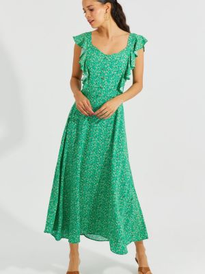 Макси рокля на цветя Cool & Sexy зелено