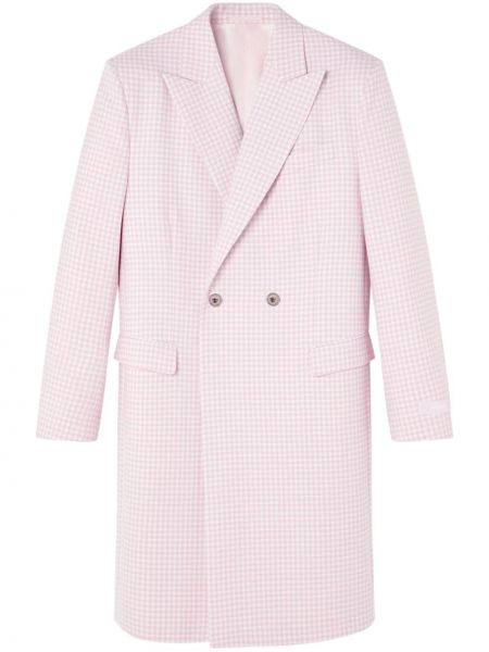 Καρό μάλλινο παλτό Versace ροζ