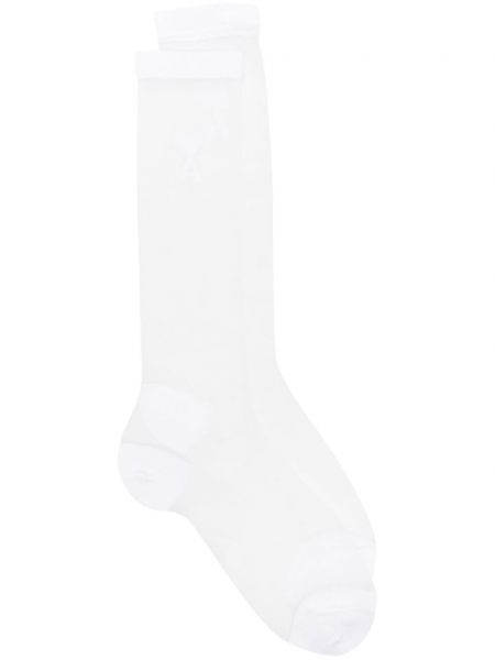 Průsvitné ponožky s výšivkou Ami Paris bílé
