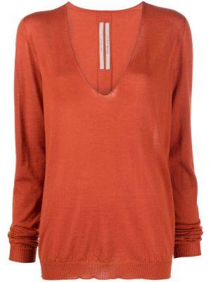 Кашмирен пуловер с v-образно деколте Rick Owens оранжево