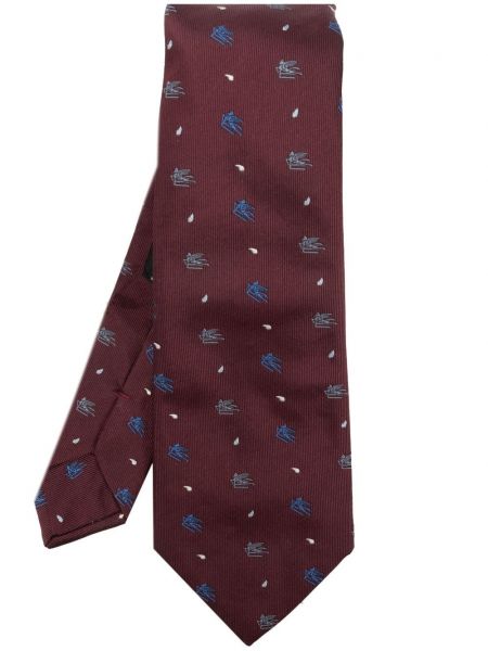 Cravate brodée en soie Etro rouge