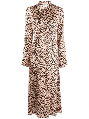 Midi obleka s potiskom z leopardjim vzorcem Forte_forte rjava