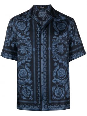 Camicia di seta con stampa Versace blu