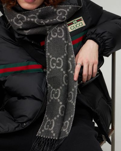 Žakárový vlnený šál Gucci čierna