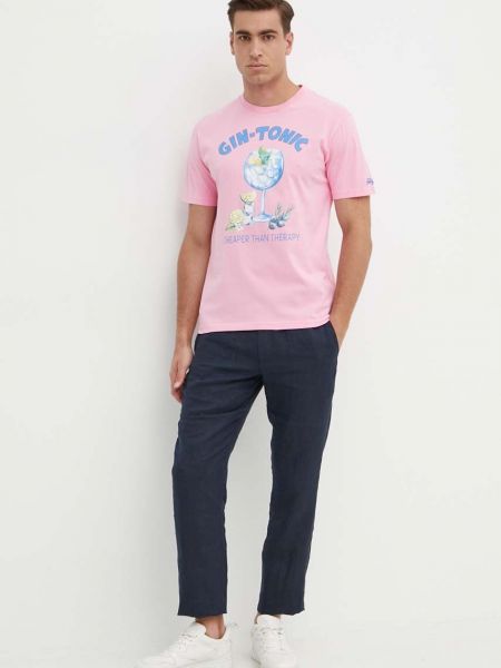 Хлопковая футболка с принтом Mc2 Saint Barth розовая