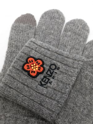 Rękawiczki wełniane w kwiatki Kenzo szare
