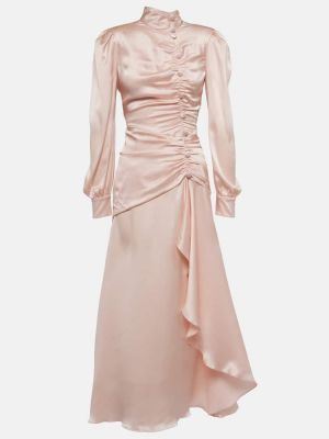Hedvábné saténové dlouhé šaty Alessandra Rich růžové
