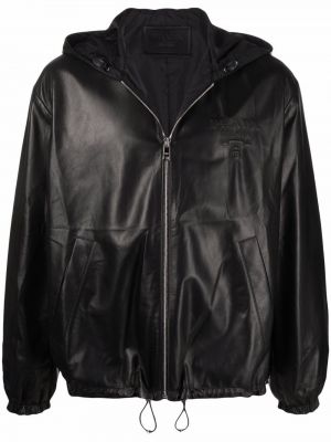 Kožená bunda s kapucňou Prada čierna