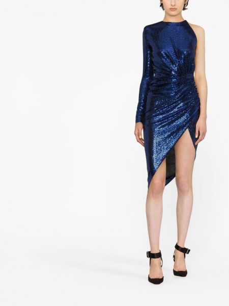 Sukienka koktajlowa z cekinami asymetryczna Alexandre Vauthier niebieska