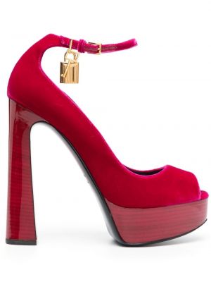 Žametne sandali iz rebrastega žameta s platformo Tom Ford roza