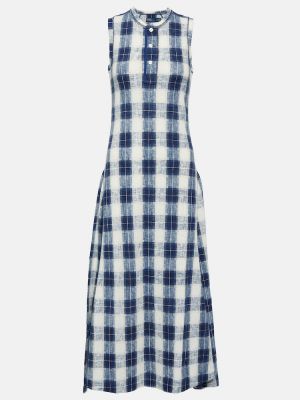 Pamučna midi haljina karirana od jersey Polo Ralph Lauren plava