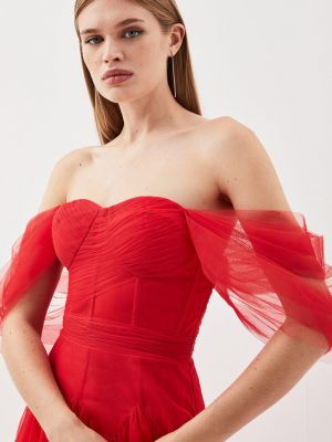 Платье с открытыми плечами из тюля Karen Millen красный