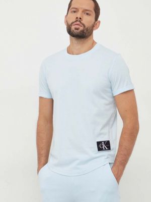 Тениска с дълъг ръкав с апликация Calvin Klein Jeans синьо