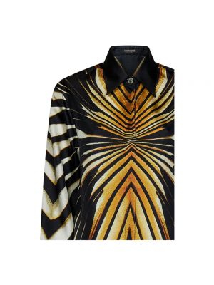 Camisa de seda con estampado con estampado abstracto Roberto Cavalli negro
