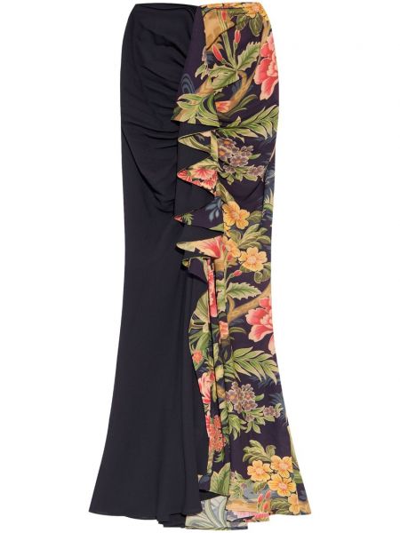 Suknja koja se širi s cvjetnim printom s printom s draperijom Etro crna